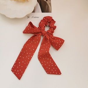 Handmade Red Scrunchie Hair Tie Bow Scraf NWT